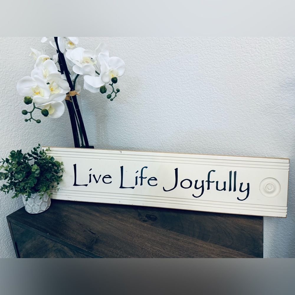 Live Life Joyfully Rustic Shabby Chic Wall Decor Sign